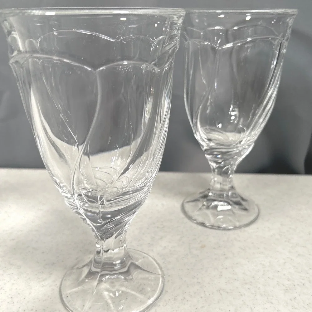 Noritake Sweet Swirl Clear Stemmed Water Goblets Glassware Barware Set of 4 (#1)